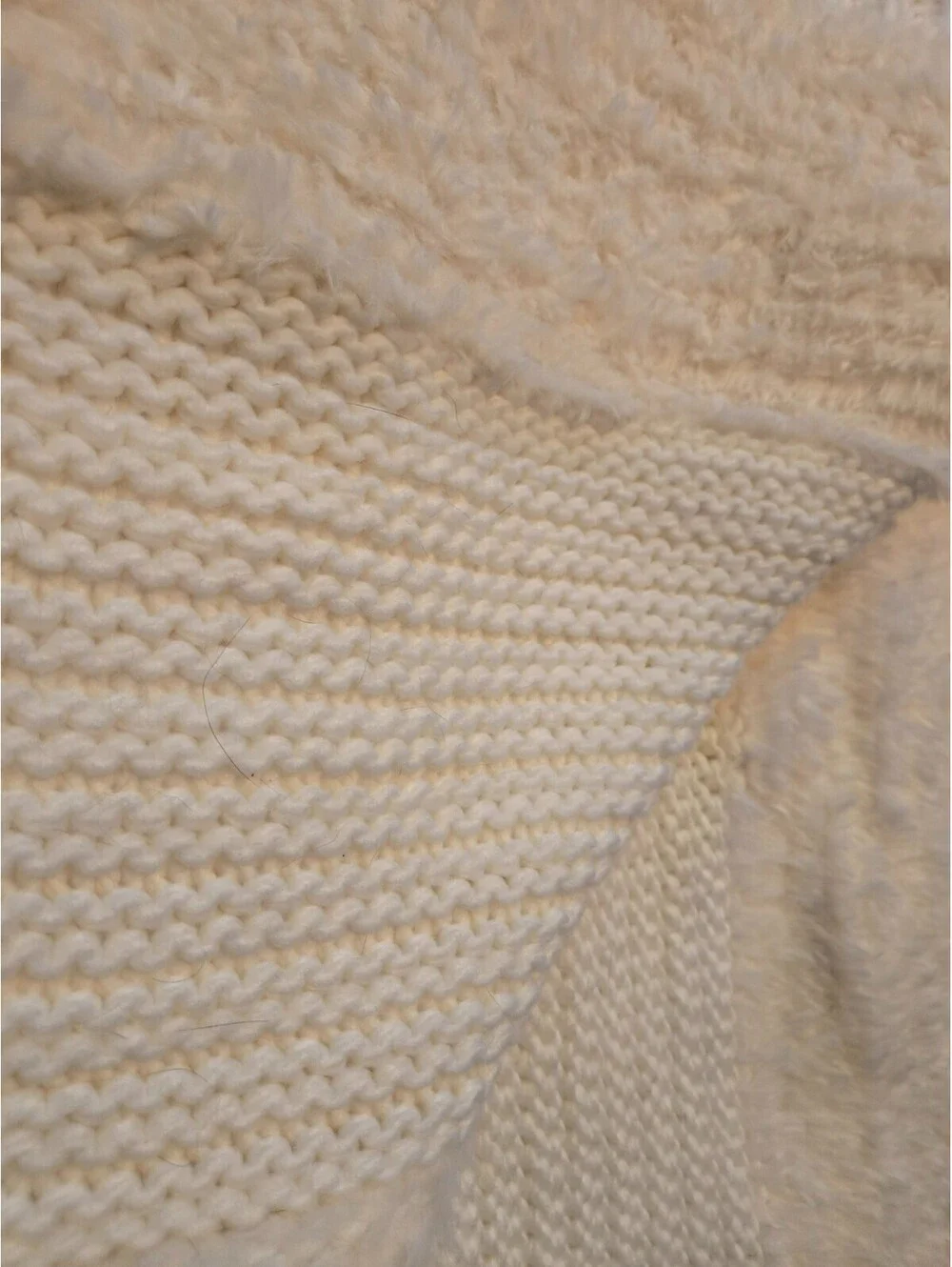 Decosy Cable Knit Faux Rabbit Fur Throw Blanket White 72x64